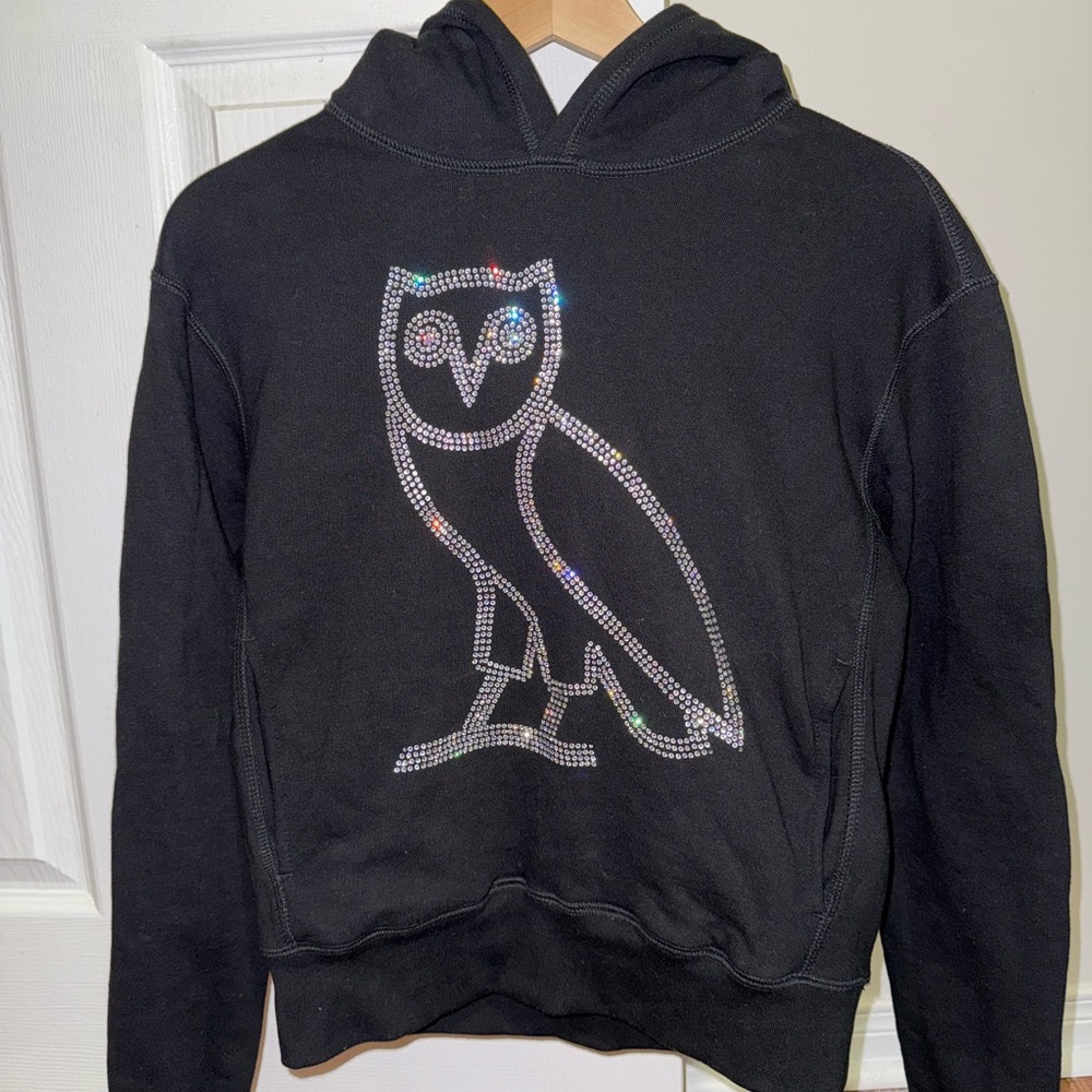 OVO Black Hoodie with Silver Owl Design